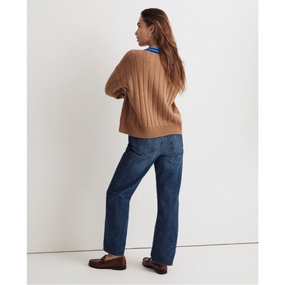 Madewell V-Neck Sweater - Tan and Blue - Picture 2 of 6